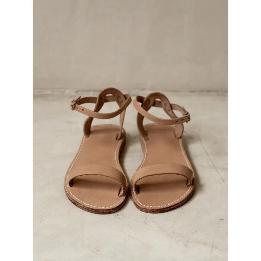 Classic Ankle-Strap Leather Sandals in Nude
